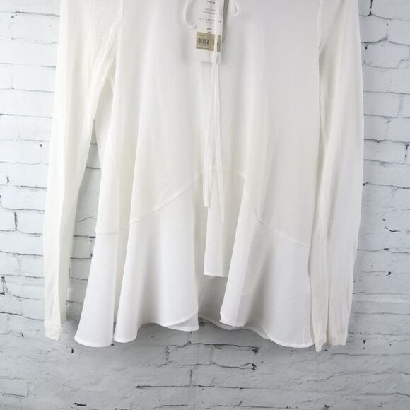 FRENCH CONNECTION WINTER WHITE LONG SLEEVE PEPLUM TOP WITH TIE DETAIL SIZE XS - Picture 8 of 10
